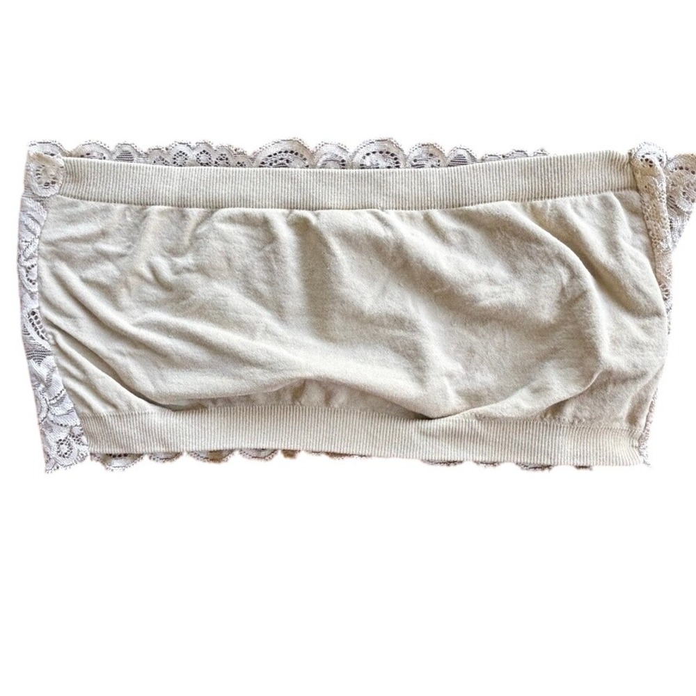 IDEA USA Lace Trimmed Bandeau‎ Top Cream Smocked Stretchy Comfort S M - Picture 4 of 6